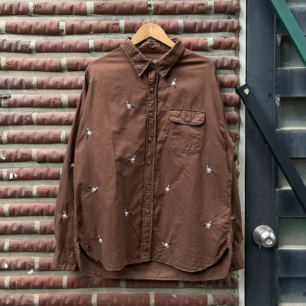 [BUNJANG] Staple Pigeon Embroidered Pattern Brown Shirt (L) / 스테이플 Staple 피죤 자수 패턴 브라운 셔츠 L