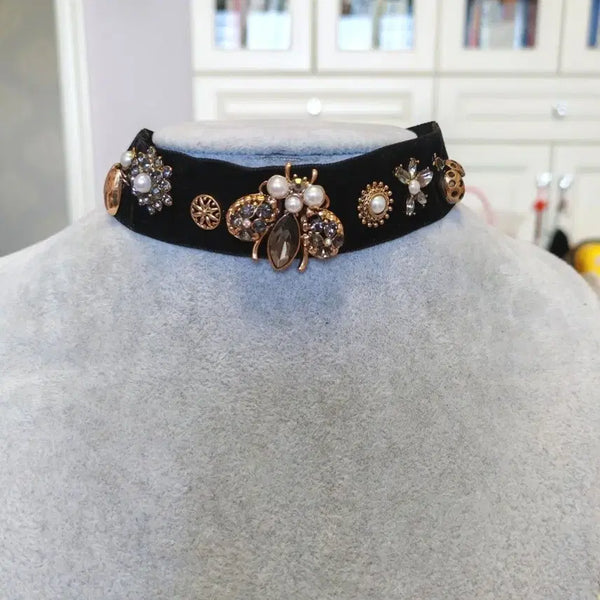[BUNJANG] Aldo Cubic Bee Silk Choker / Vintage 복고풍 단품 중고 유럽미국 궁정풍 재고 정리 Aldo 큐빅 장식 벌 실크 choker