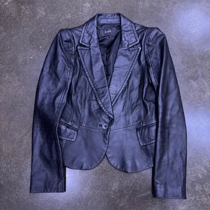 [BUNJANG] Soup Black Leather Single Button Jacket / Soup 숲 영가죽 절개라인 레더 싱글 원버튼 자켓 블랙 66
