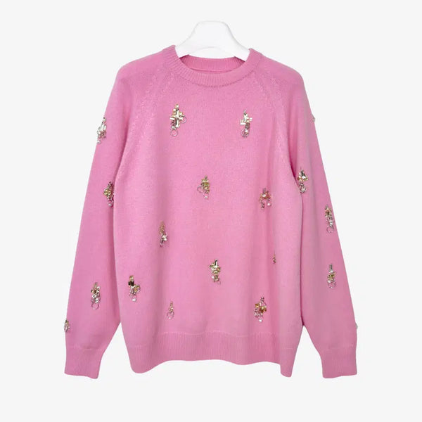 [BUNJANG] Givenchy Crystal Drop Cashmere Sweater Pink S / [S] 지방시 크리스탈 드롭 캐시미어 스웨터 핑크 LYQGMZ86