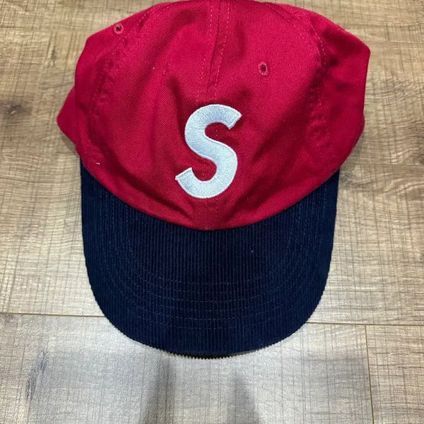 [BUNJANG] Supreme S Logo Corduroy Brim Cap (Red/Navy) / 슈프림 S로고 코듀로이 챙 캡 (레드/네이비)