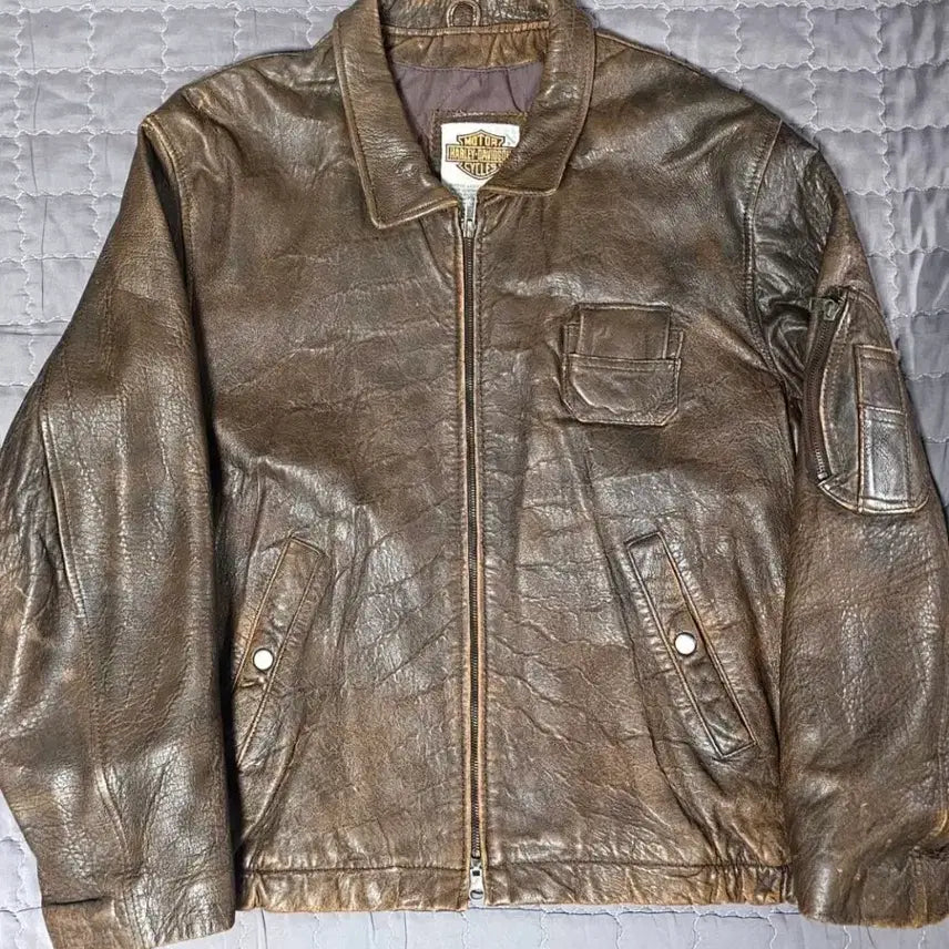 [BUNJANG] Harley-Davidson Brown Leather Flight Jacket / 할리데이비슨 플라이트 브라운 레더 자켓 40
