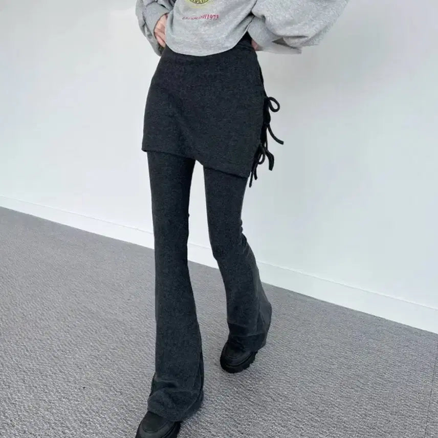 [BUNJANG] Wrap Skirt Bootcut Pants / 랩스커트 부츠컷 팬츠
