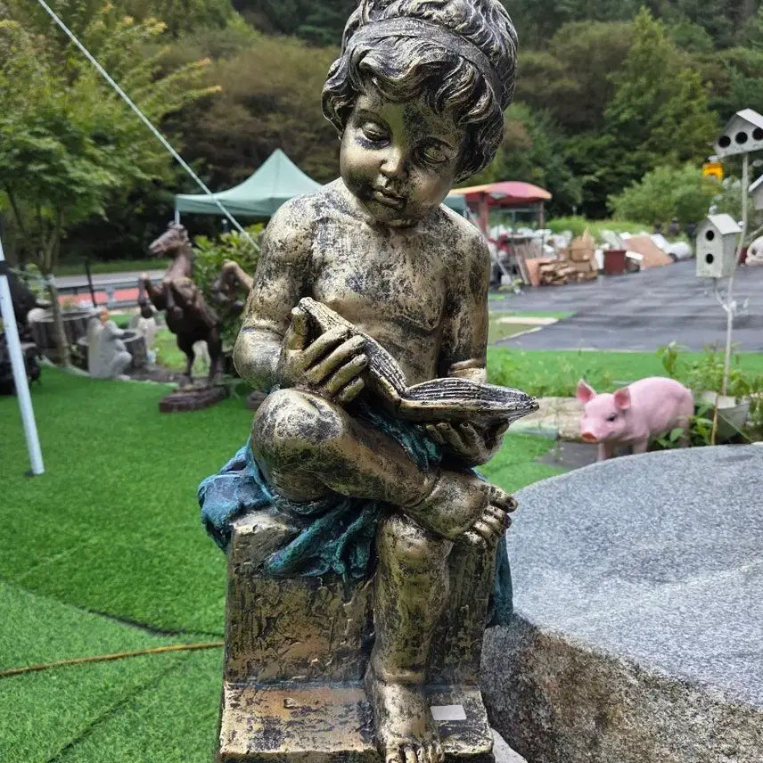 [BUNJANG] Antique Reading Child Statue / 조각상