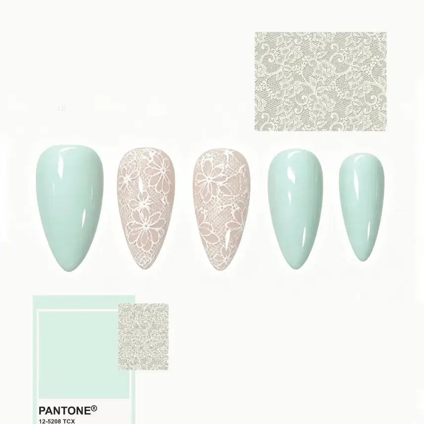 [BUNJANG] Mint Lace Handmade Nail Tips - Custom Size / 민트 레이스 수제네일팁 /맞춤사이즈 제작