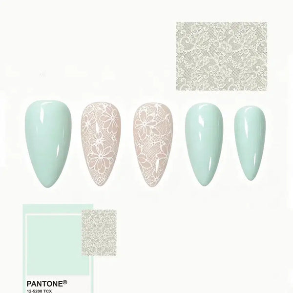 [BUNJANG] Mint Lace Handmade Nail Tips - Custom Size / 민트 레이스 수제네일팁 /맞춤사이즈 제작