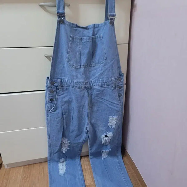[BUNJANG] Distressed Denim Overalls Pants XL / 데미지 데님 멜빵바지 XL