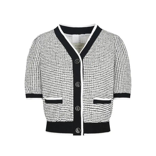 [BUNJANG] JIGOTT Knit Color Block Check Texture Crop Jacket / JJ지고트 니트 배색 체크 텍스처 크롭자켓 55-66 새상품