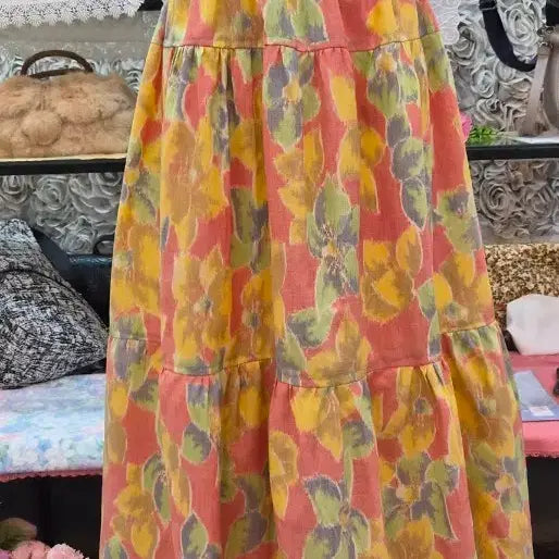 [BUNJANG] Tiered Floral Long Skirt / 맞춤 티어드 롱스커트 55 66 77 프리사이즈