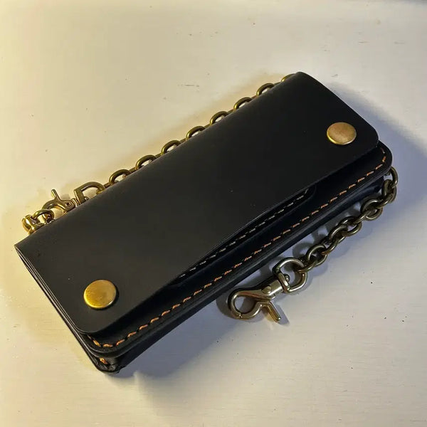 [BUNJANG] Black Full Grain Long Trucker Wallet with Brass Chain / [새상품] 블랙 풀그레인 롱 트러커월렛