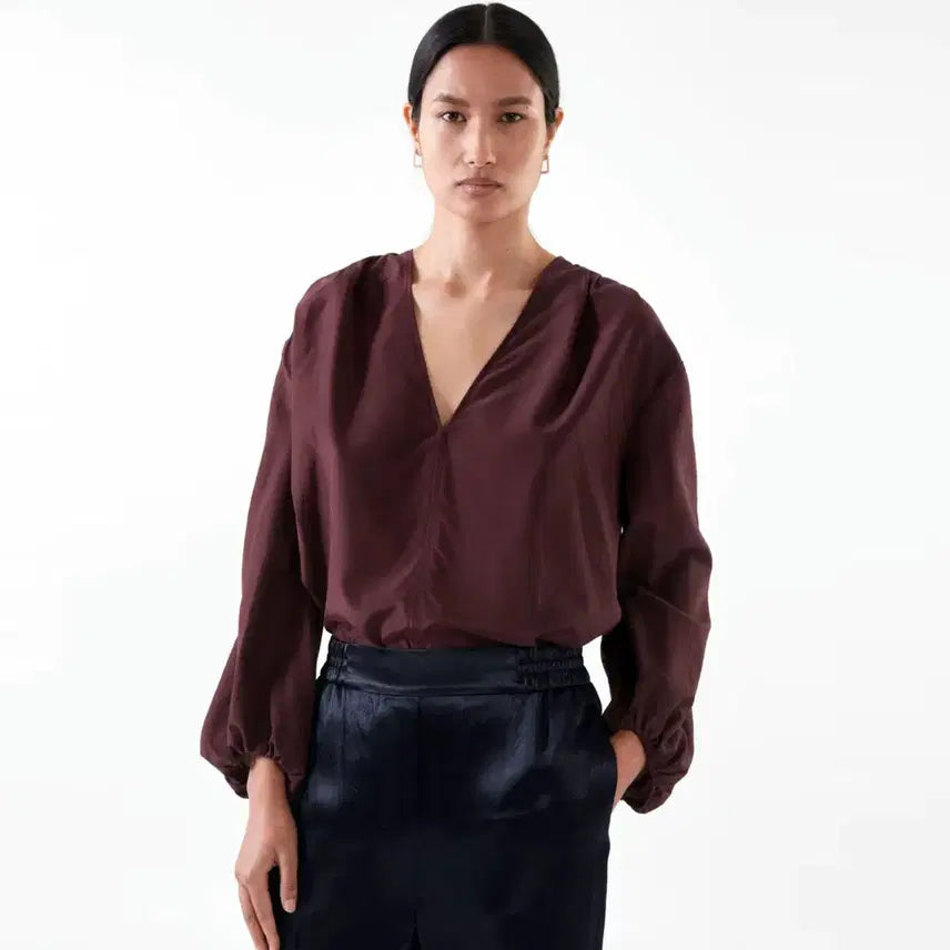 [BUNJANG] COS Drape Sleeve Silk Blouse Burgundy / COS 드레이프 소매 실크블라우스 55-66 새상품