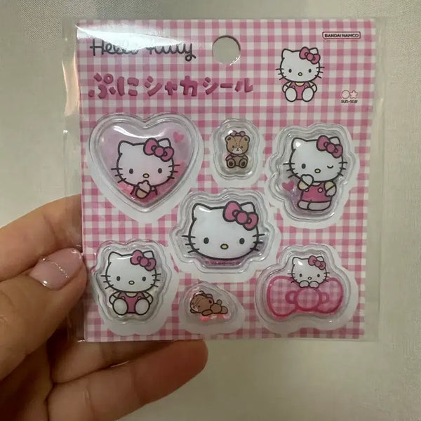 [BUNJANG] Sanrio Hello Kitty Pink Sequin Shaker Sticker / 일본 산리오 키티 핑크 스팽글 샤카샤카 씰 반짝 입체 볼록 스티커