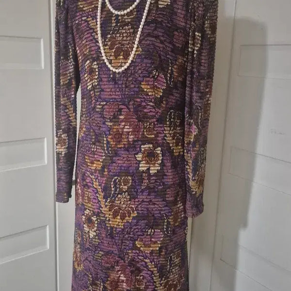 [BUNJANG] Purple Floral Pattern Long Dress / 퍼플 플라워 패턴 롱 원피스