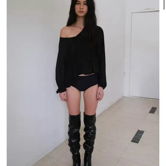 [BUNJANG] HAVEBIN Sheer Shirring Blouse Black / (무배) HAVEBIN 시스루 셔링 블라우스 블랙