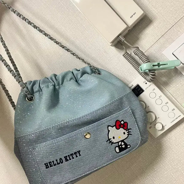 [BUNJANG] Hello Kitty Teal Canvas Drawstring Bag / 헬로키티 청록색 캔버스 복조리백