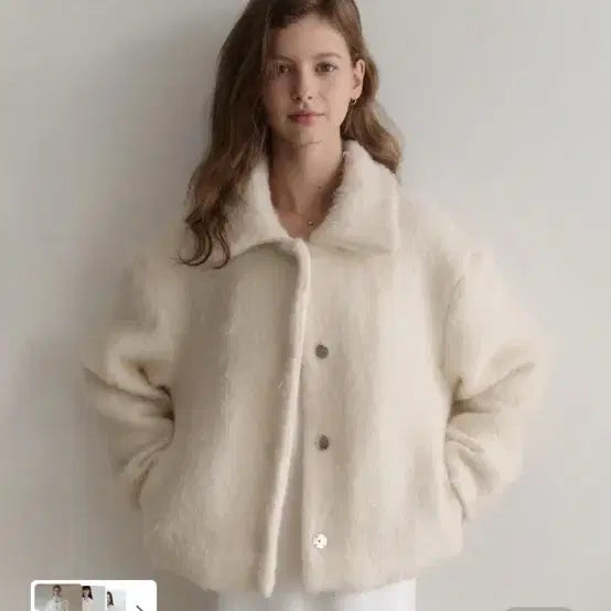 [BUNJANG] LENAV Fluffy Jacket Ivory / LENAV 플러피 자켓 아이보리 55-66