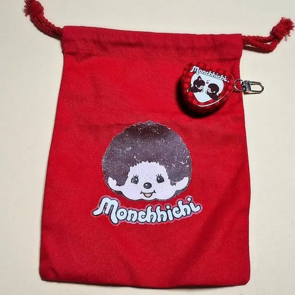 [BUNJANG] Monchhichi Red Drawstring Pouch & GS25 Tin Case Set / 몬치치 빨강 조리개 파우치 + GS25 틴케이스 2개 같이 세트