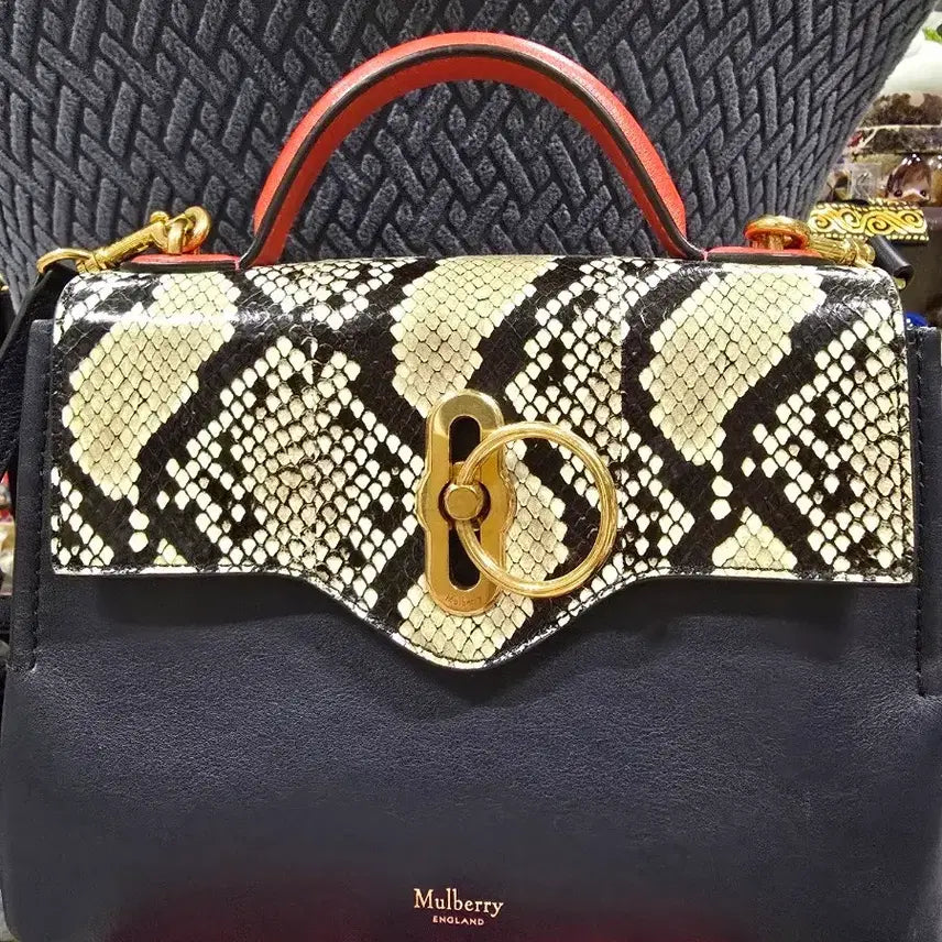 [BUNJANG] Mulberry Tambourine Bag Snake Pattern Combo Navy / 멀버리 탬버린 백 스네이크 패턴 콤비 네이비