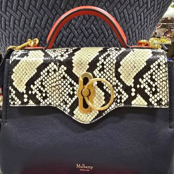 [BUNJANG] Mulberry Tambourine Bag Snake Pattern Combo Navy / 멀버리 탬버린 백 스네이크 패턴 콤비 네이비