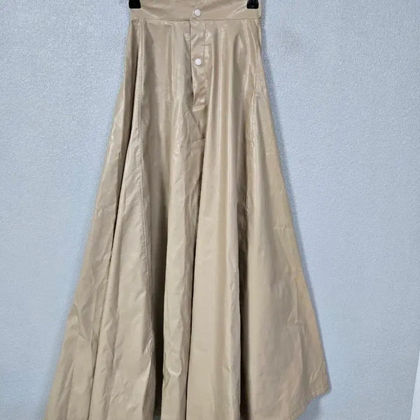 [BUNJANG] Beige Poly Flare Long Skirt (Small Size) / 베이지 폴리 플레어스커트 작은사이즈