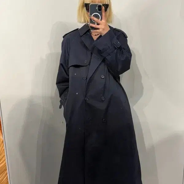 [BUNJANG] Burberry Double-Breasted Long Trench Coat Navy / 66 버버리 더블 브레스트 롱 트렌치코트 네이비