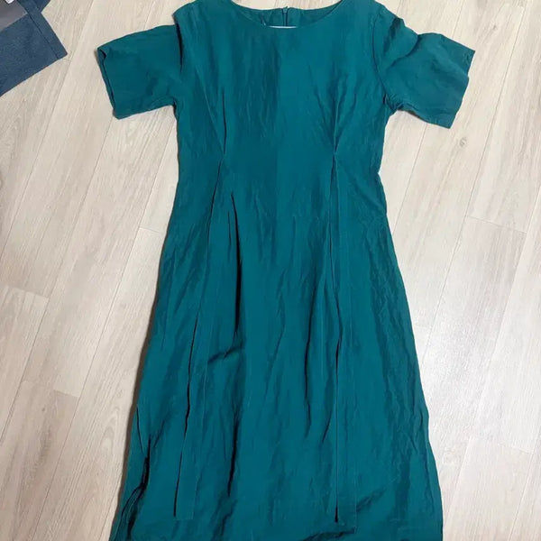 [BUNJANG] Teal Linen Blend Midi Dress / 청록색 원피스