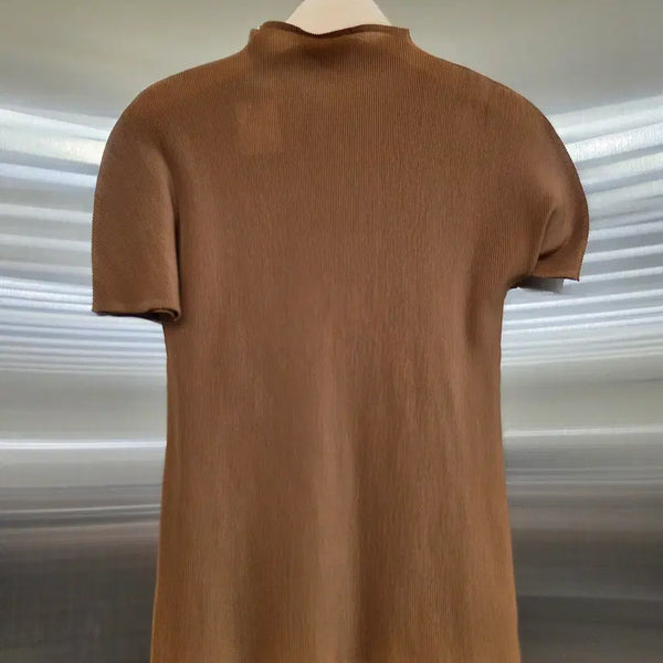 [BUNJANG] Pleats Please Brown Mock Neck Short Sleeve Top / 플리츠플리츠 브라운 모코넥 반팔 탑