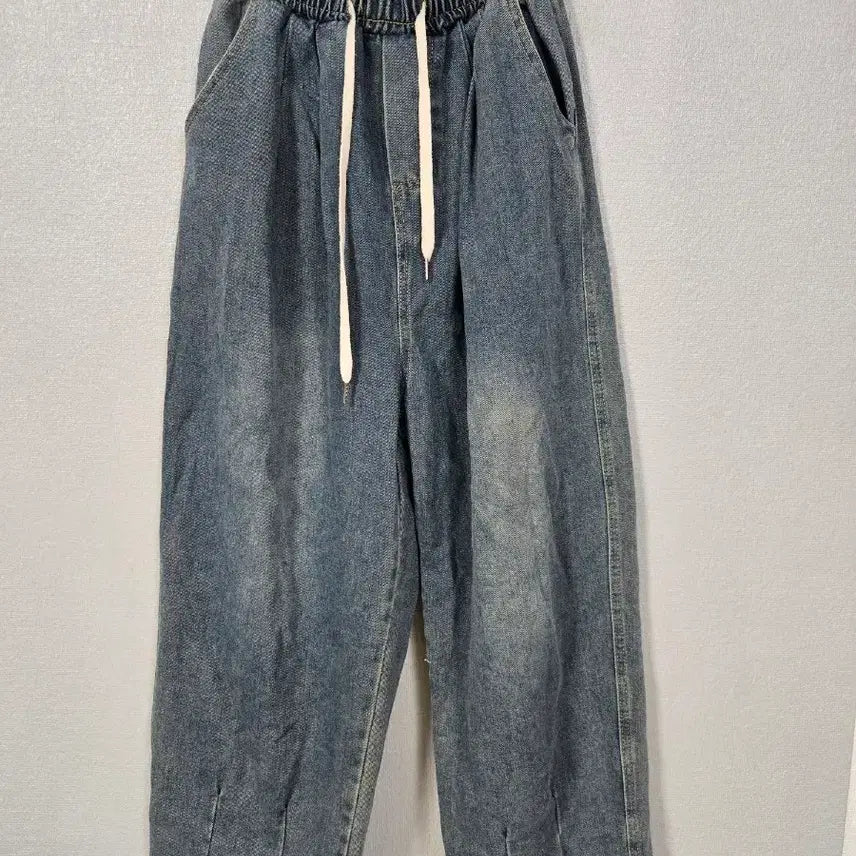[BUNJANG] Washing Wide Denim Pants - Size 66 / 밴딩 워싱 와이드 데님팬츠 66