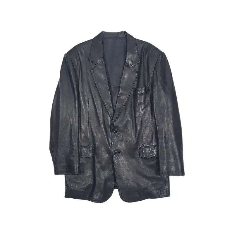[BUNJANG] Vintage Lambskin Leather Tailored Blazer Jacket XL / VINTAGE 램스킨 레더 테일러드 블레이저 자켓 XL
