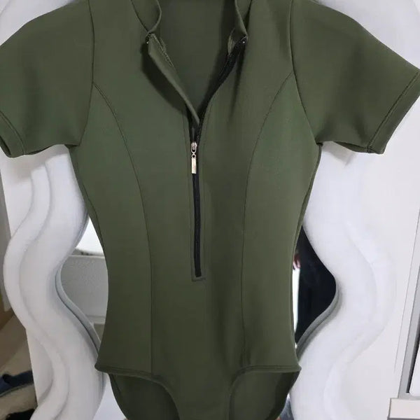 [BUNJANG] Zipper Swimsuit Olive Green / 지퍼  수영복  올리브색 새거