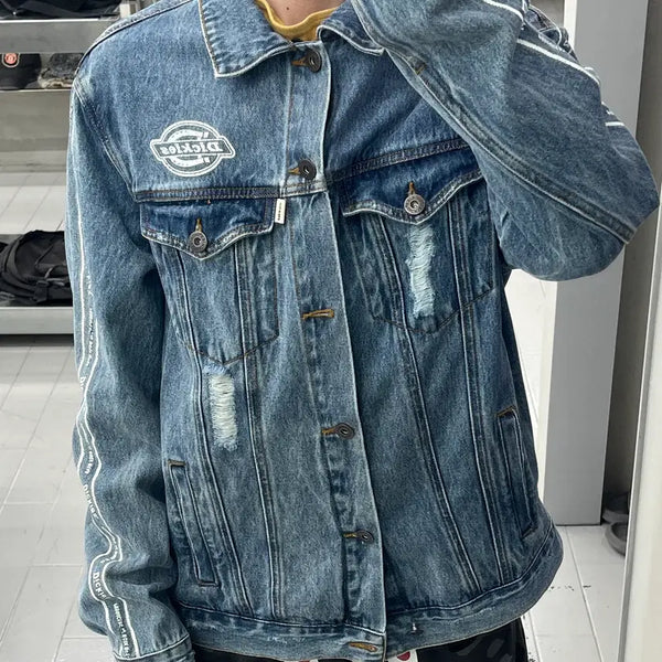 [BUNJANG] Dickies Distressed Denim Trucker Jacket / (S) 디키즈 트러커 디스트레스드 데님 중청자켓