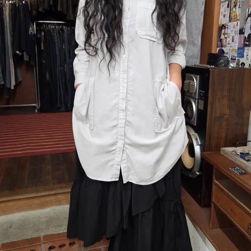 [BUNJANG] James Pearl Two Pocket Grey Long Shirt / JPN 제임스펄스 투포켓 그레이 롱 셔츠