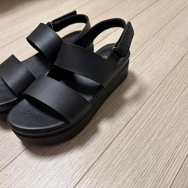 [BUNJANG] Black Platform Wedge Sandals / 블랙 통굽 샌들