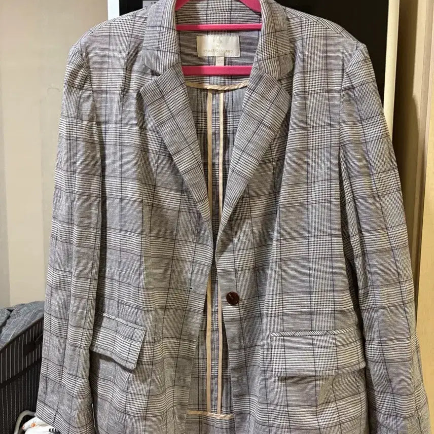 [BUNJANG] Plastic Island Linen Blend Check Jacket / 플라스틱아일랜드 린넨혼방자켓 S