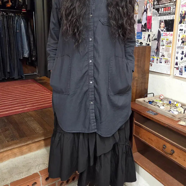 [BUNJANG] James Pearls Two Pocket Navy Long Shirt / JPN 제임스펄스 투포켓 네이비 롱 셔츠