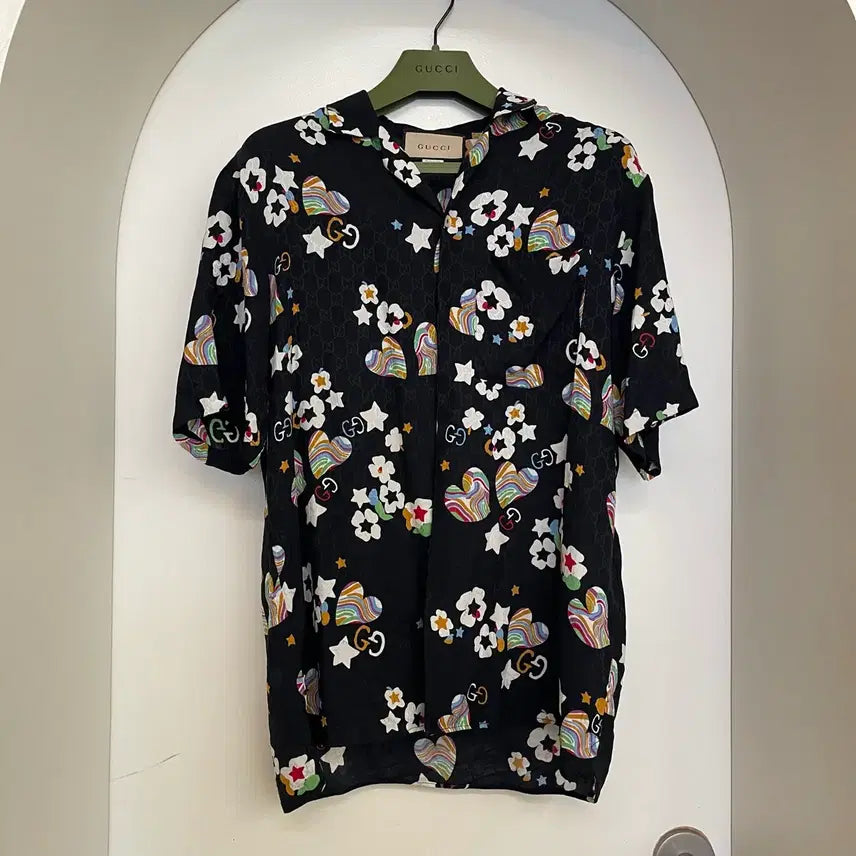 [BUNJANG] Gucci Heart Star Pattern Shirt Black / 구찌 하트 별 패턴 셔츠 블랙