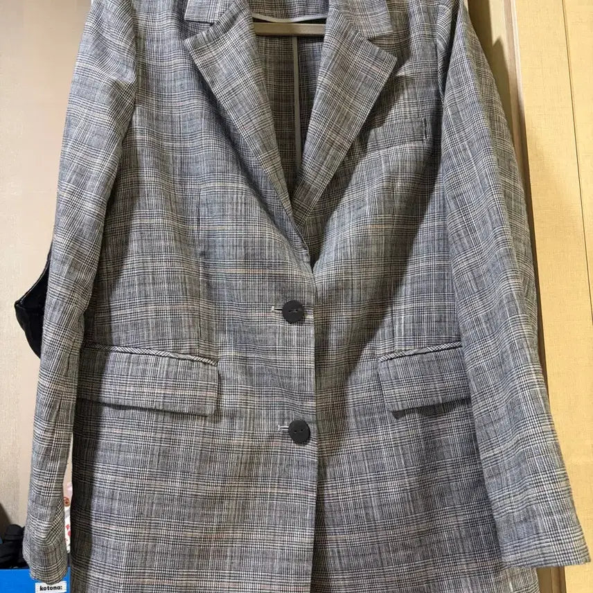 [BUNJANG] VOV Linen Blend Check Pattern Jacket Beige Navy Brown Size 55 / 보브 린넨혼방자켓 55