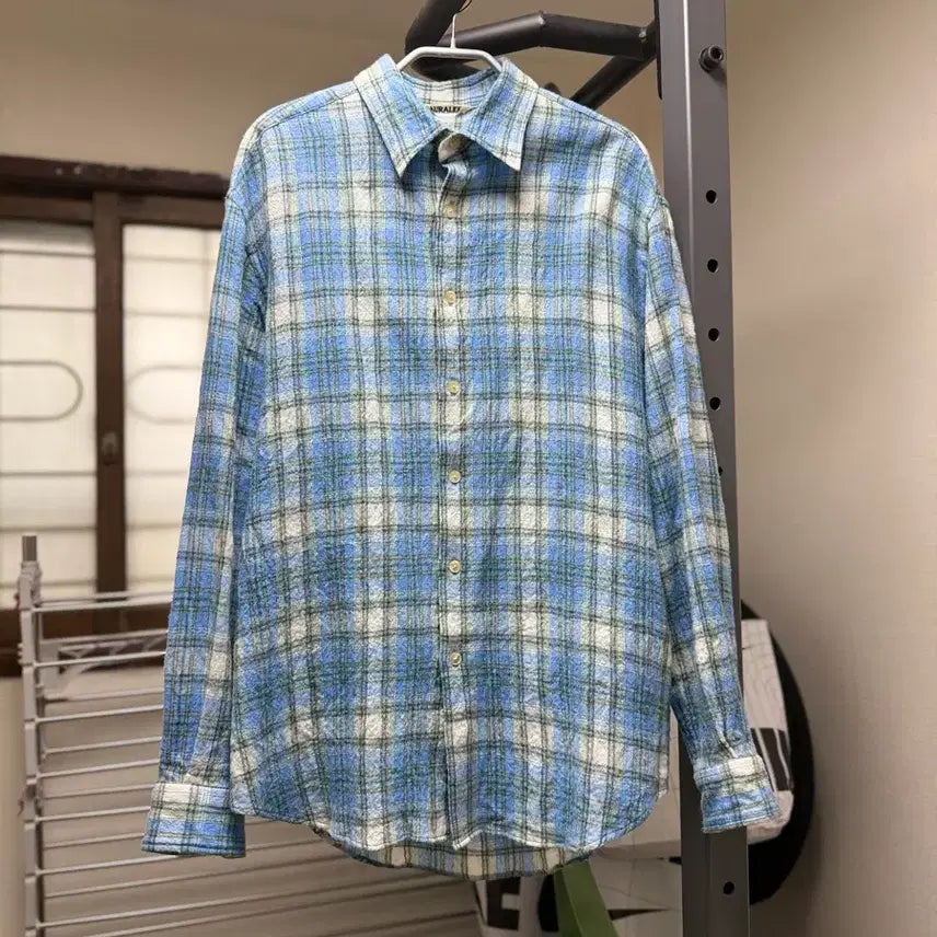 [BUNJANG] Auralee Airy Wool Check Shirt Blue / 오라리 에어리울 체크셔츠 블루