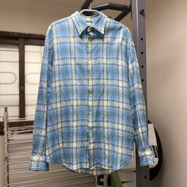 [BUNJANG] Auralee Airy Wool Check Shirt Blue / 오라리 에어리울 체크셔츠 블루