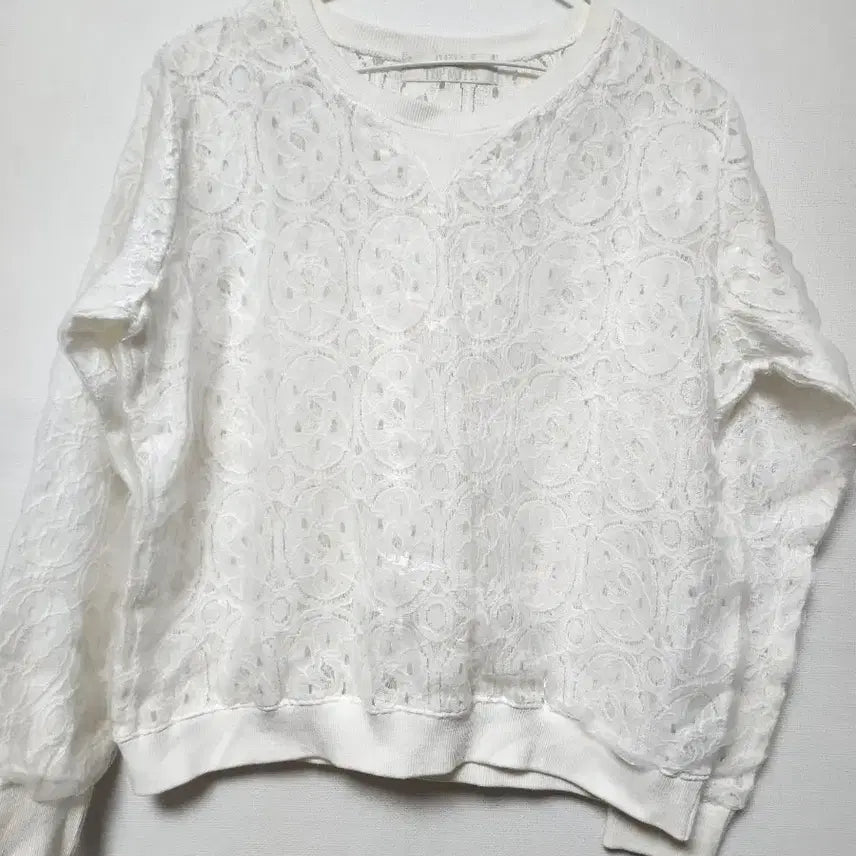 [BUNJANG] White Lace See-Through Sweatshirt / 화이트레이스 시스루 맨투맨