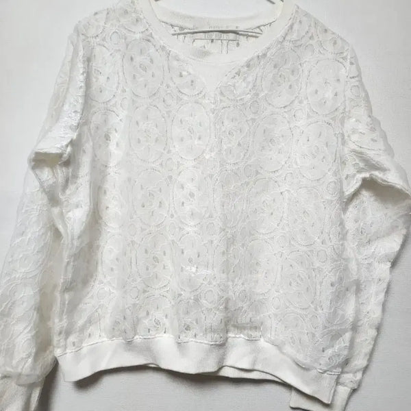 [BUNJANG] White Lace See-Through Sweatshirt / 화이트레이스 시스루 맨투맨