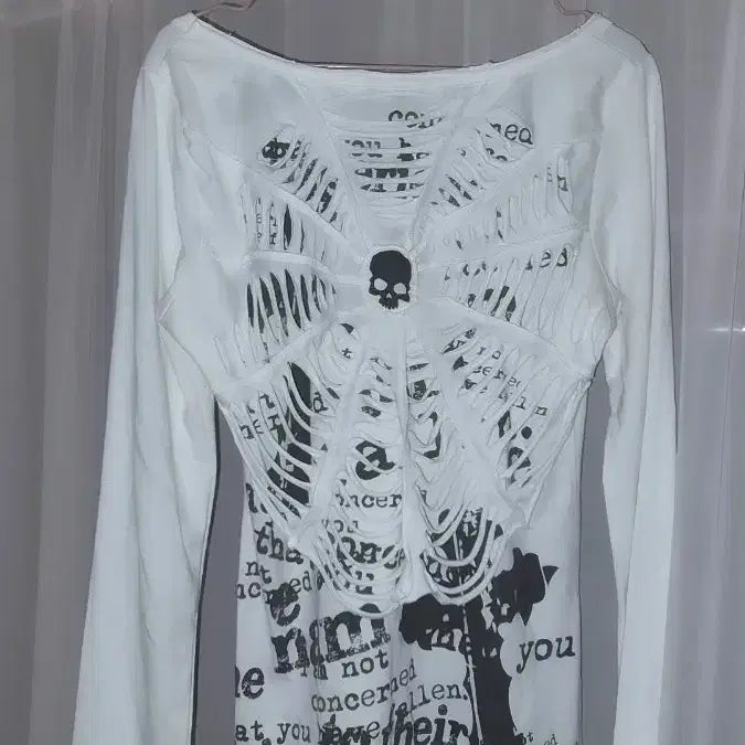 [BUNJANG] Punk Y2K Gothic Spiderweb Cross Long Sleeve Shirt / 펑크y2k 고스 일본 빈티지 스파이더웹 십자가 롱슬리브 화이트