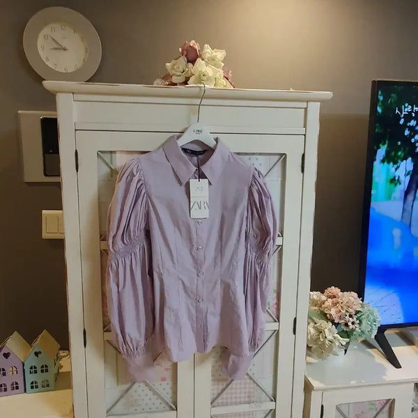 [BUNJANG] Zara Puff Sleeve Blouse Lavender Size 55 / 자라 퍼프소매 블라우스/55   새상품
