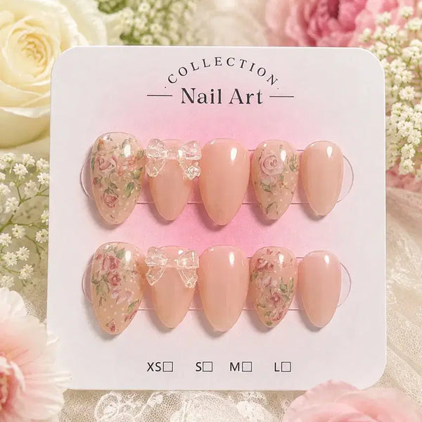 [BUNJANG] Handmade Nail Tips Rose Ribbon / 수제네일팁 로즈리본