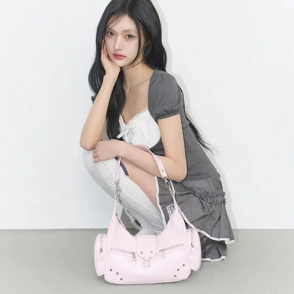 [BUNJANG] Illico Rubyster Studded Shoulder Bag Pink / 일리고 루비스터드 숄더백 핑크