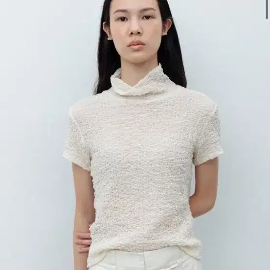 [BUNJANG] Lace Krinkle Knit Top / 레이스 크링클 탑