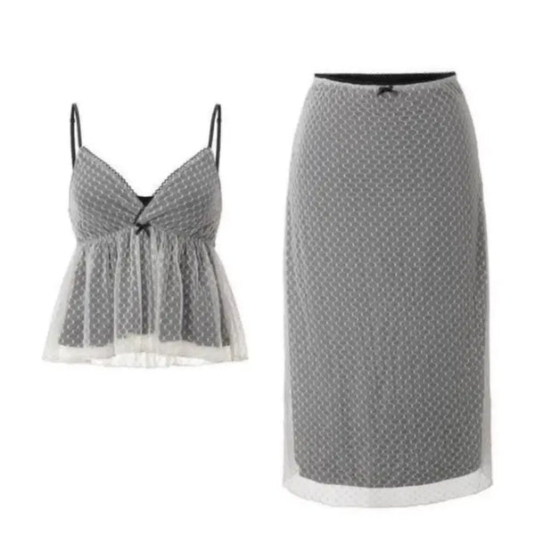 [BUNJANG] 3Times Sheer Dot Top & Bottom Set / 쓰리타임즈 쉬어 도트 상하의 세트