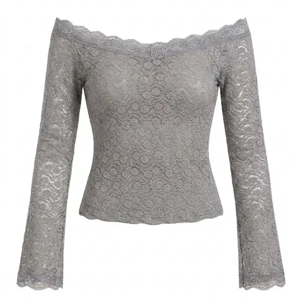[BUNJANG] Lace Off-Shoulder Long-Sleeve Blouse / 레이스 오프숄더 긴팔 블라우스