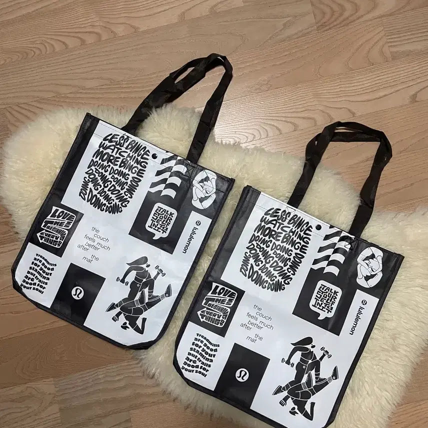 [BUNJANG] Lululemon Reusable Bag Bundle (Black & White, Size L) / 새상품. 룰루레몬 리유저블백. 블랙&화이트 L 2개 일괄