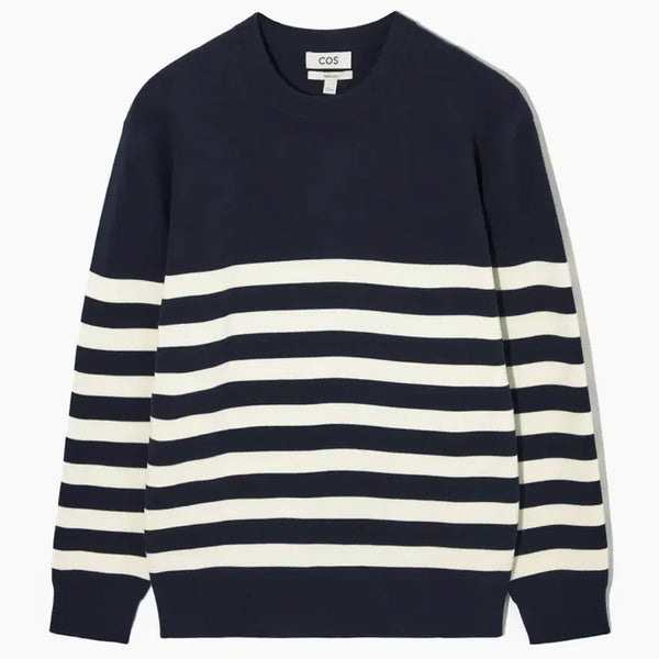 [BUNJANG] COS Striped Sweater Knit Navy/Ivory / [M] COS 코스 스트라이프 스웨터 니트 네이비/아이보리